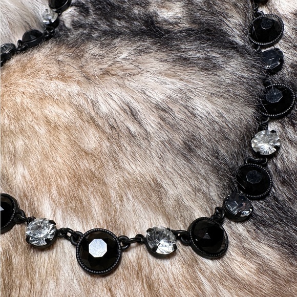 French Jet Hematite Rhinestone Black Chain Choker - Picture 4 of 8